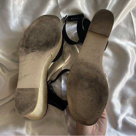 STEVE MADDEN Wedge Heel Size 7.5 Womens Black Ankle Strap Straw - Picture 4 of 6